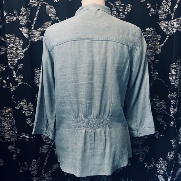 L.L. Bean Linen Tencel Blend 3/4 Sleeve Dusty Coastal Blue Tone Very Soft Size S - Picture 4 of 9